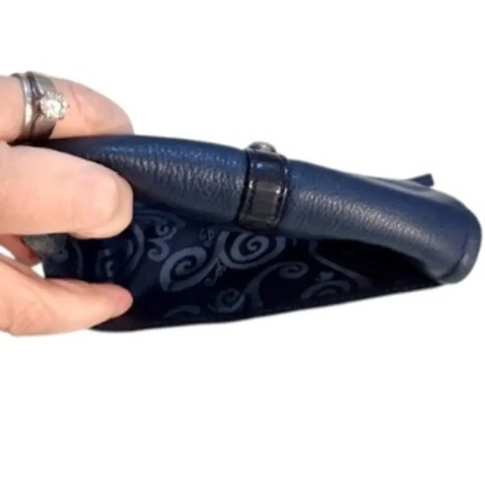 Brighton Nolita Shimmer Large Wallet Navy Leather Flap Magnetic Snap $190 Retail